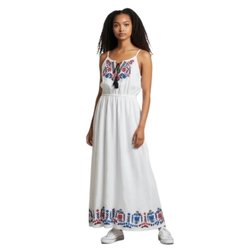 J.Crew Embroidered Linen Blend White Maxi Dress Womens XL